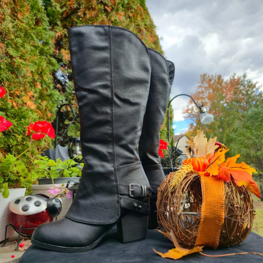 Women's Tall Wide Calf Knee High Emilee Boots with buckles by American Rag Black